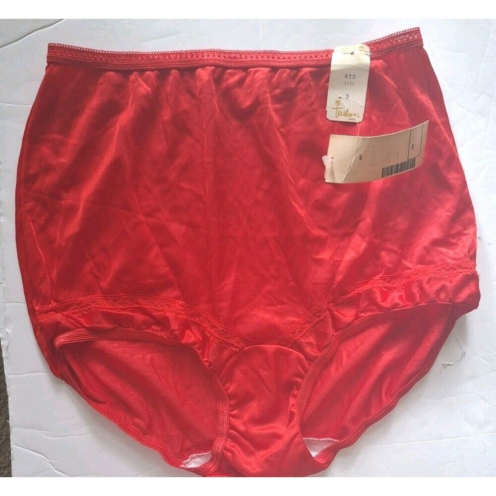 Vintage Tensheen Granny Panty Full Brief Size 5 Red High Waist Lace Pin Up
